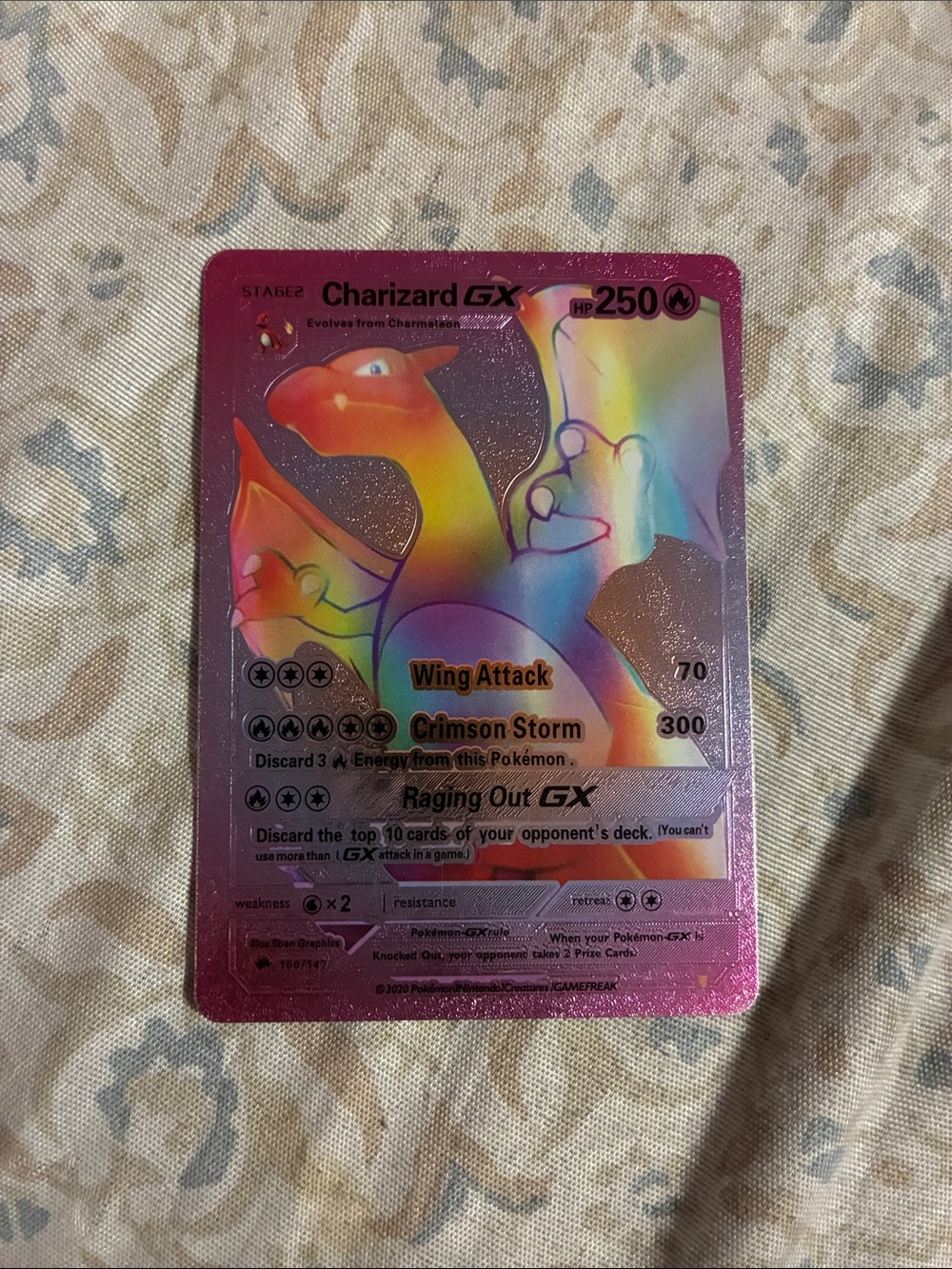 Pokemon Charizard GX Holographic Card - Pink, Rainbow Foil